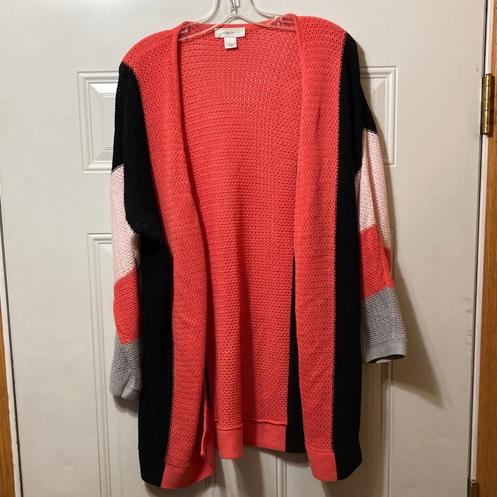 CJ Banks‎ Coral and Black Open Front Cardigan X